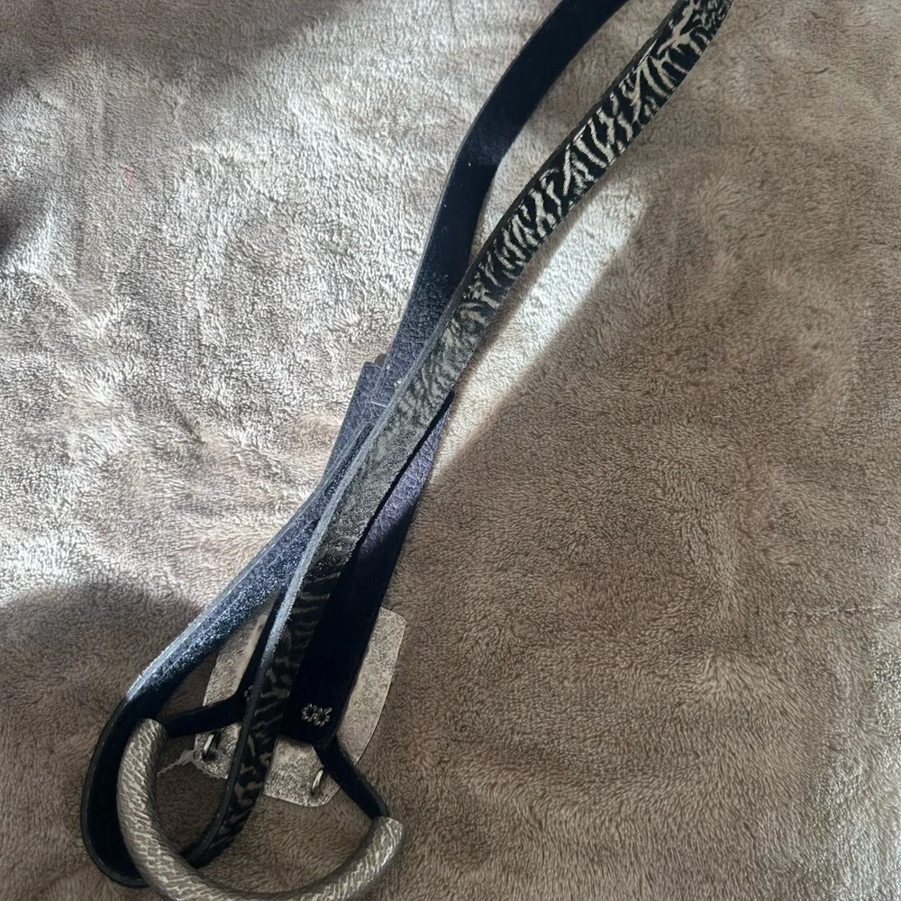 black and grey artisan zebra print belt